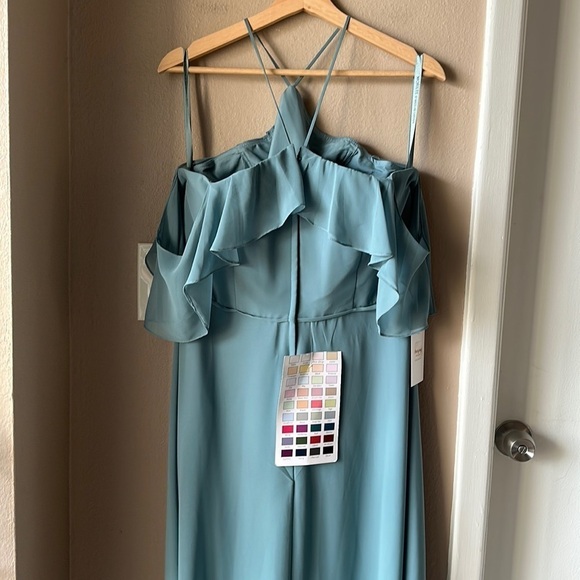 MORILEE BY MADELINE GARDNER Deep Sea Cold Shoulder Chiffon Bridesmaid Dress - Picture 16 of 16